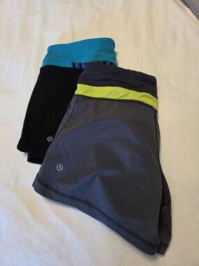 Lululemon Athletic Shorts Duo - Gray with Neon Yellow + Black with Teal